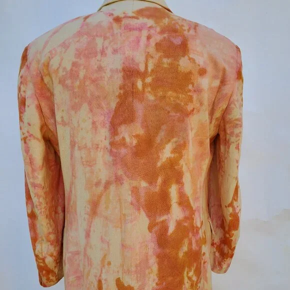 Silk blazer suit jacket painted tiedye orange yellow cream pink large 40 41